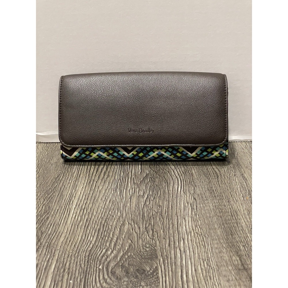 Vera Bradley Wallet Rain Forest Pattern RFID‎ Audrey Tri-Fold Brown Blue Green